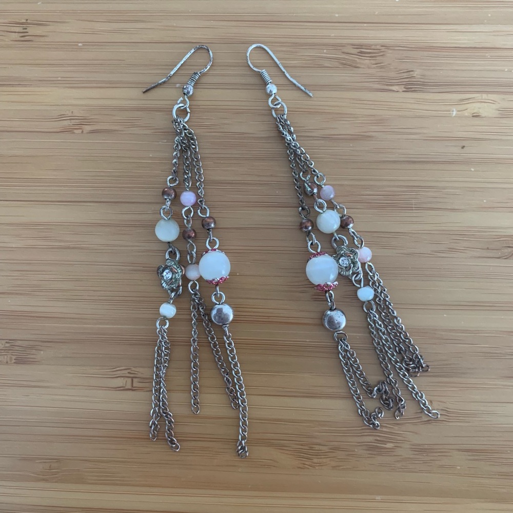 Free People Silver Beaded Dangling Earnings